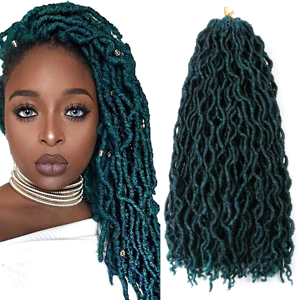 Top Trends: Ombre Green Blue Curly Crochet Hair Synthetic Braiding Hair Extension Wavy Goddess Faux Locs 18 Inch Soft Dreads Dreadlocks Hair Shoppable Styles