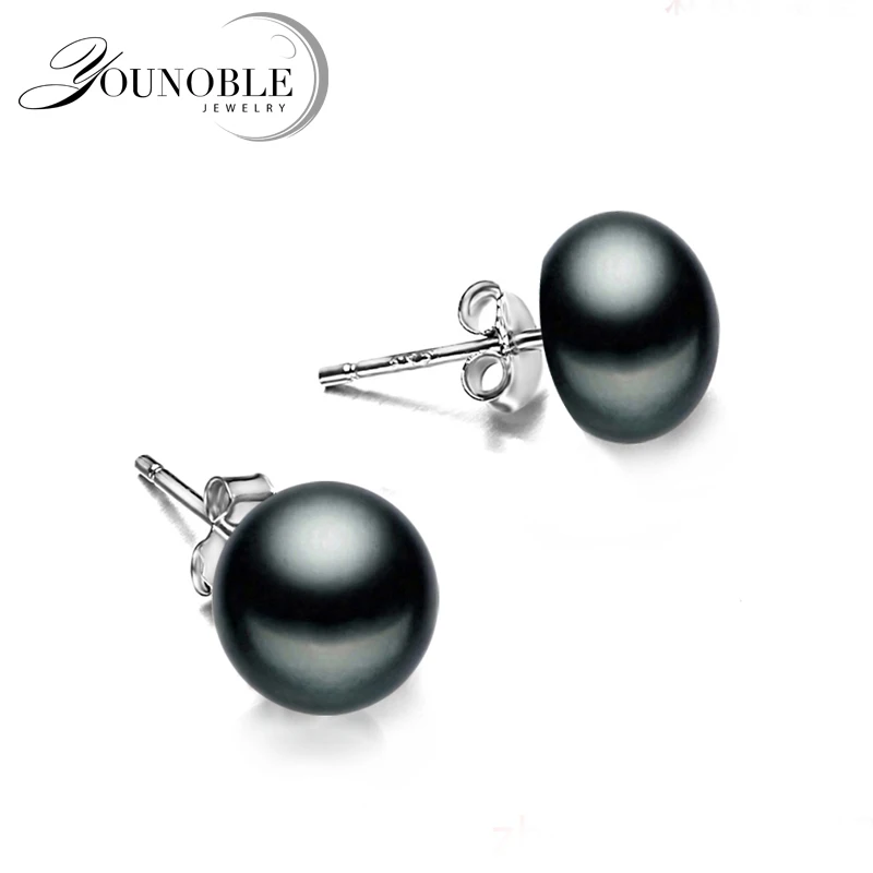 Top Trends: Real 925 Sterling Silver Pearl Stud Earrings For Women Black Natural Freshwater Pearl Jewelry New Fashion Shoppable Styles