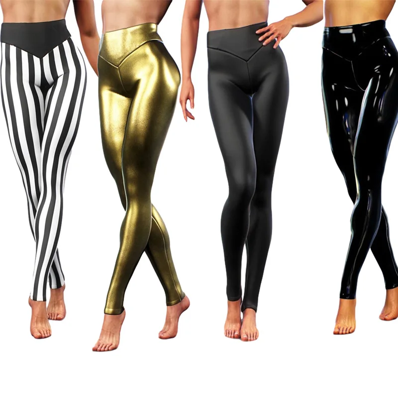 Top Trends: Women Pencil Leggings Bright PU Leather Skinny High Elastic Waist Push Up Gold Metallic Fitness Punk Rock Trouser Plus Size Shoppable Styles