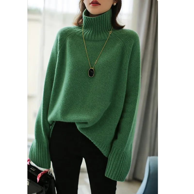 Top Trends: Autumn And Winter Thickened Cashmere Sweater Women Loose Turtleneck Loose Large Size Solid Color Knit Bottom Shoppable Styles