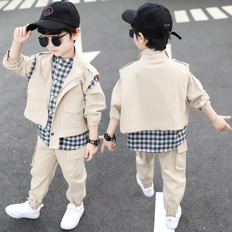 Top Trends: Loose Spring Autumn Children's Clothes Set Boys Vest + Blouse + Pants 3pcs / Set Kids Costume Teenage Girl Clothing High Quality Shoppable Styles