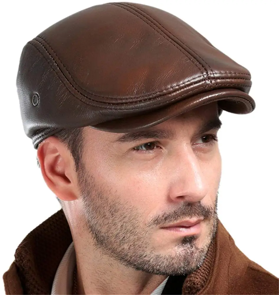 Top Trends: Men's Real Cowhide Leather Beret Hunting Cap Beanie Trucker Cap Mens Sports Hat Shoppable Styles