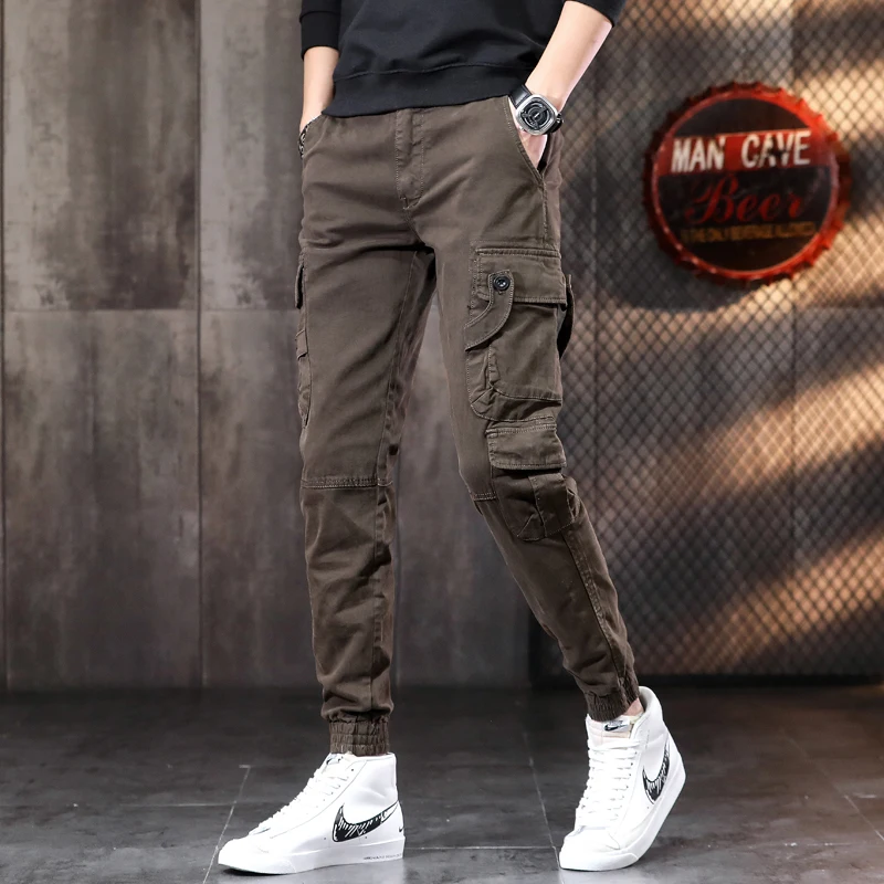 Top Trends: Multi-Pocket Cotton Casual Pants Men Hip Hop Coffee Cargo Pants Male Outdoor Hiking Tactical Slim Fit Trousers Shoppable Styles