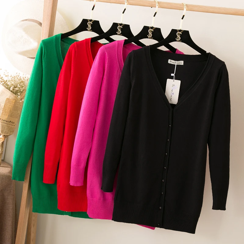 Top Trends: Outerwear V-neck Jersey Korean Fashion Style Cropped Blouses Long Woman Cardigan Knitted Ladies Sweaters Black Clothing Tricot Shoppable Styles