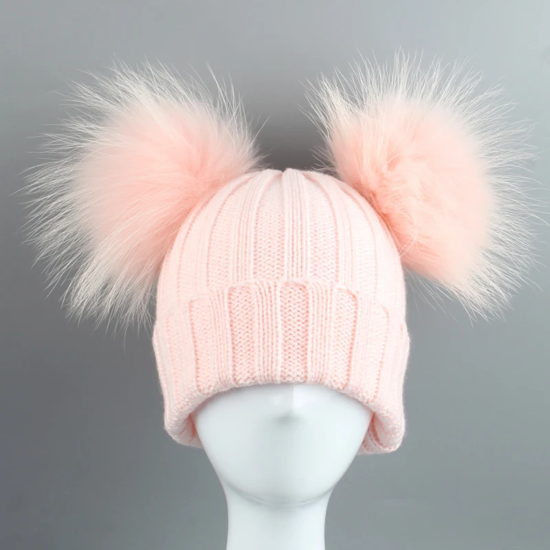 Top Trends: Two Pompom Fur Hat Baby Boy Girl Knitted Beanie Hat Winter Hat For Kids Children Double Real Natural Fur Pom Pom Hat Shoppable Styles