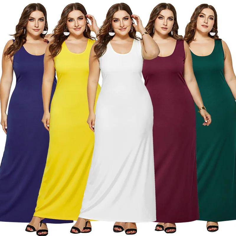 Top Trends: Large Size 5XLSummer Women Tank Dress Sexy Casual O Neck Sleeveless Slim Long Robe Loose Solid Beach Ladies Party A-line Dresses Shoppable Styles