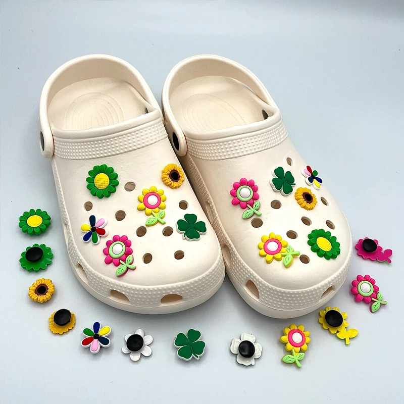 Top Trends: Kawaii Four-leaf Clover Sun Flower PVC Shoe Charm Croc Badges DIY Decoration For Croc Garden Shoes Kids Slippers Girl Backpack Shoppable Styles