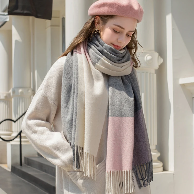 Top Trends: New Fine Plaid Wool Scarf Neck Warmer Women Thicken Cashmere Shawls Wraps Tassel Echarpe For Ladies Winter Scarves Foulard Femme Shoppable Styles