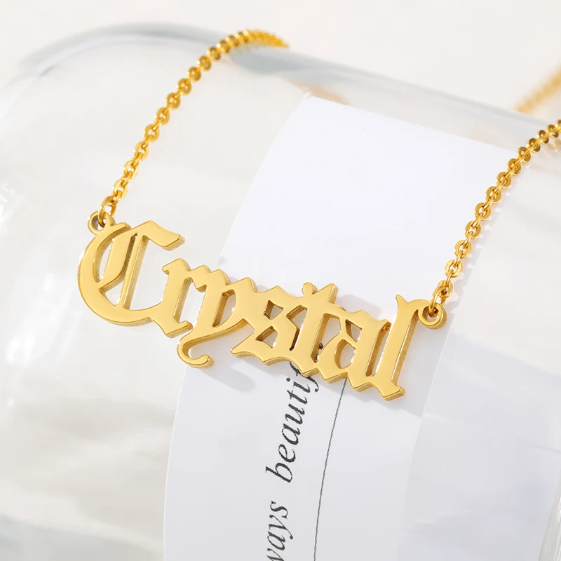 Top Trends: Personalized Old English Name Necklace, Customized Nameplate Necklaces Custom Stainless Steel, Long Necklace Friendship Gifts Bf Shoppable Styles