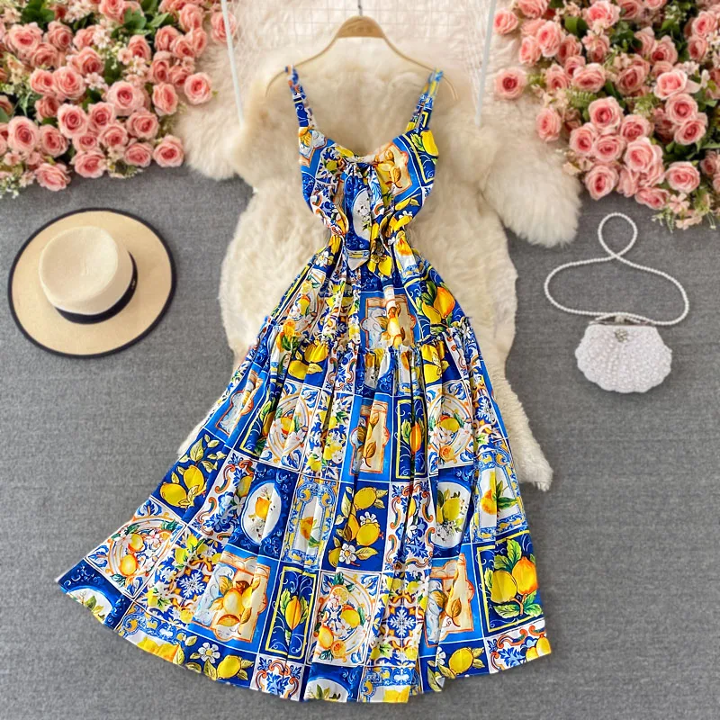 Top Trends: Summer Bohemian Sleeveless Long Dress Women&#039;s Sexy Spaghetti Strap High Waist Flower Print Holiday Beach Dresses Vestido M78905 Shoppable Styles