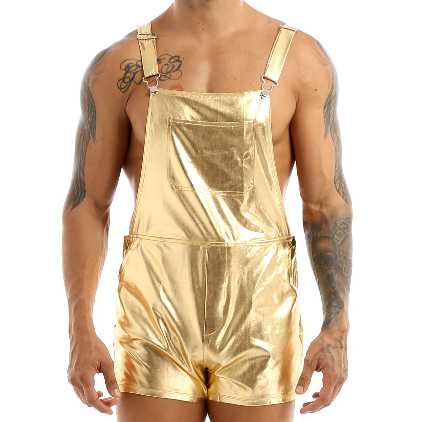 Top Trends: MSemis Mens Fashion Shiny Metallic Bib Overall Suspender Short Prom Club Rave Festival Clothing Jazz Hip Hop Pole Dance Shorts Shoppable Styles