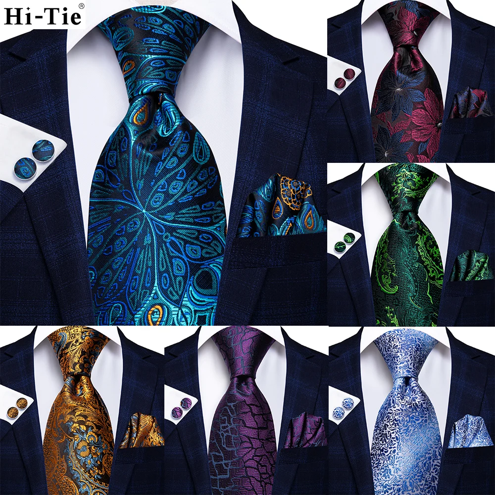 Top Trends: Hi-Tie Peacock Blue Novelty Design Silk Wedding Tie For Men Hanky Cufflinks Gift Mens Necktie Set Business Party Dropshipping Shoppable Styles