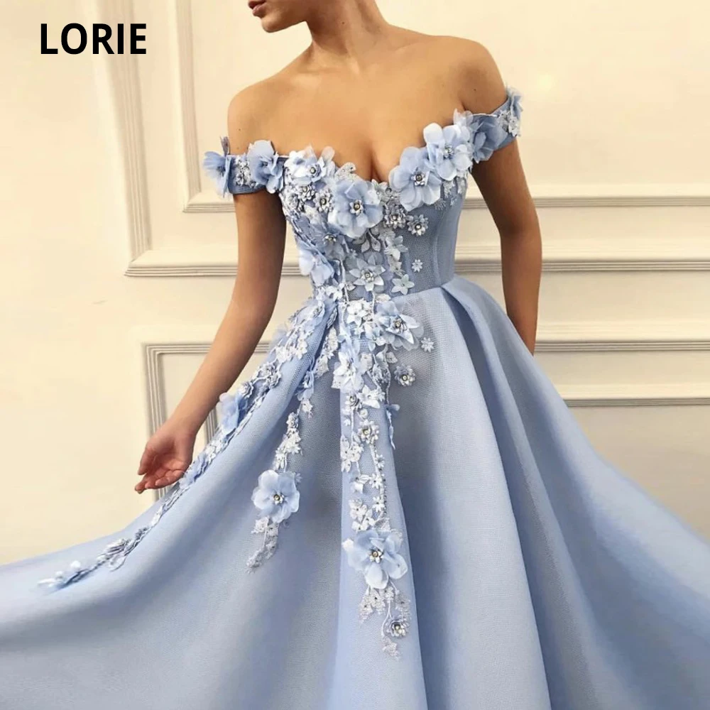 Top Trends: LORIE Baby Blue Princess Prom Dresses Off The Shoulder 3D Flowers Evening Gown Long Formal Party Dress Plus Size Custom Made Shoppable Styles