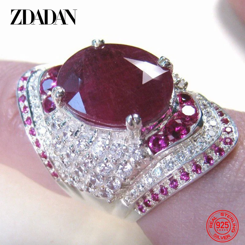 Top Trends: ZDADAN 925 Sterling Silver Ruby Ring For Women Zircon Finger Rings Fashion Jewelry Gifts Shoppable Styles - Image 3