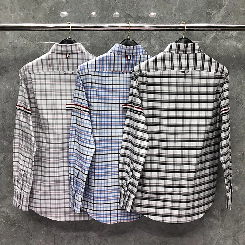 Top Trends: TB THOM Shirt Spring Autumn Fashion Brand Plaid Men's Shirt RWB Ribbon Armband Stripe Cotton Oxford Casual Wholesale TB Shirt Shoppable Styles - Image 4