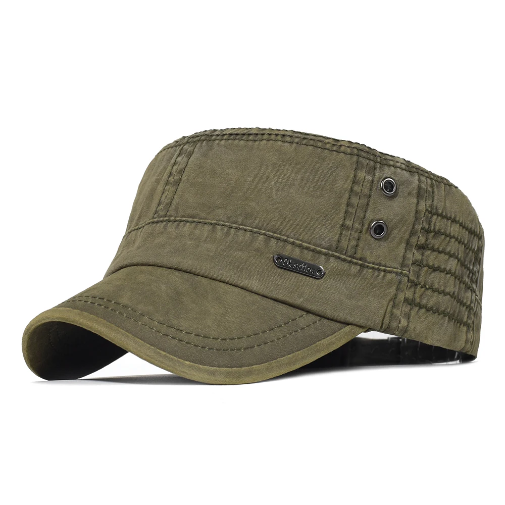 Top Trends: Washed Cotton Military Caps Men Cadet Army Cap Unique Design Vintage Flat Top Hat Shoppable Styles