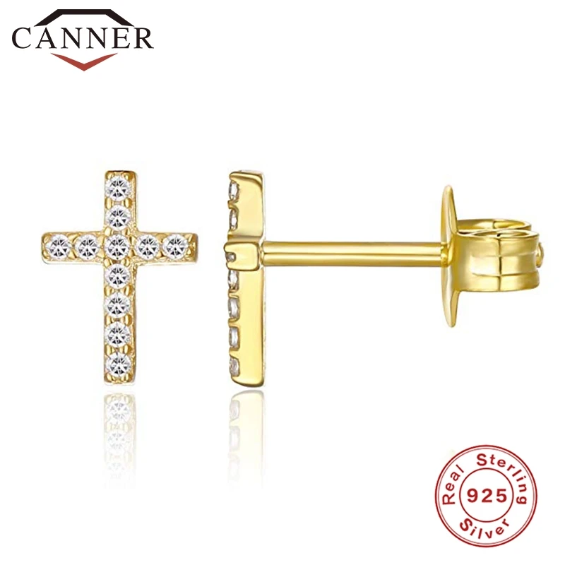 Top Trends: Minimalist 925 Sterling Silver CZ Zircon Stud Earrings For Women Simple Geometric Cross Gold Silver Earrings Fashion Jewelry Shoppable Styles