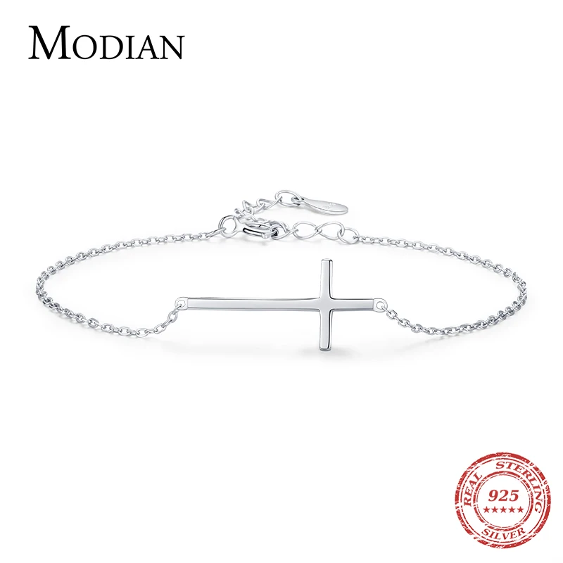 Top Trends: Modian 100% 925 Sterling Silver Classic Simple Cross Religious Adjustable Bracelets Chain For Women Fine Jewelry Accessories Shoppable Styles