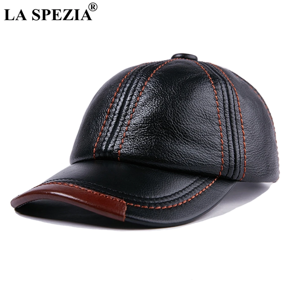 Top Trends: LA SPEZIA Genuine Leather Baseball Cap Men Black Cowhide Hat Snapback Male Adjustable Autumn Winter Real Leather Peaked Hats Shoppable Styles