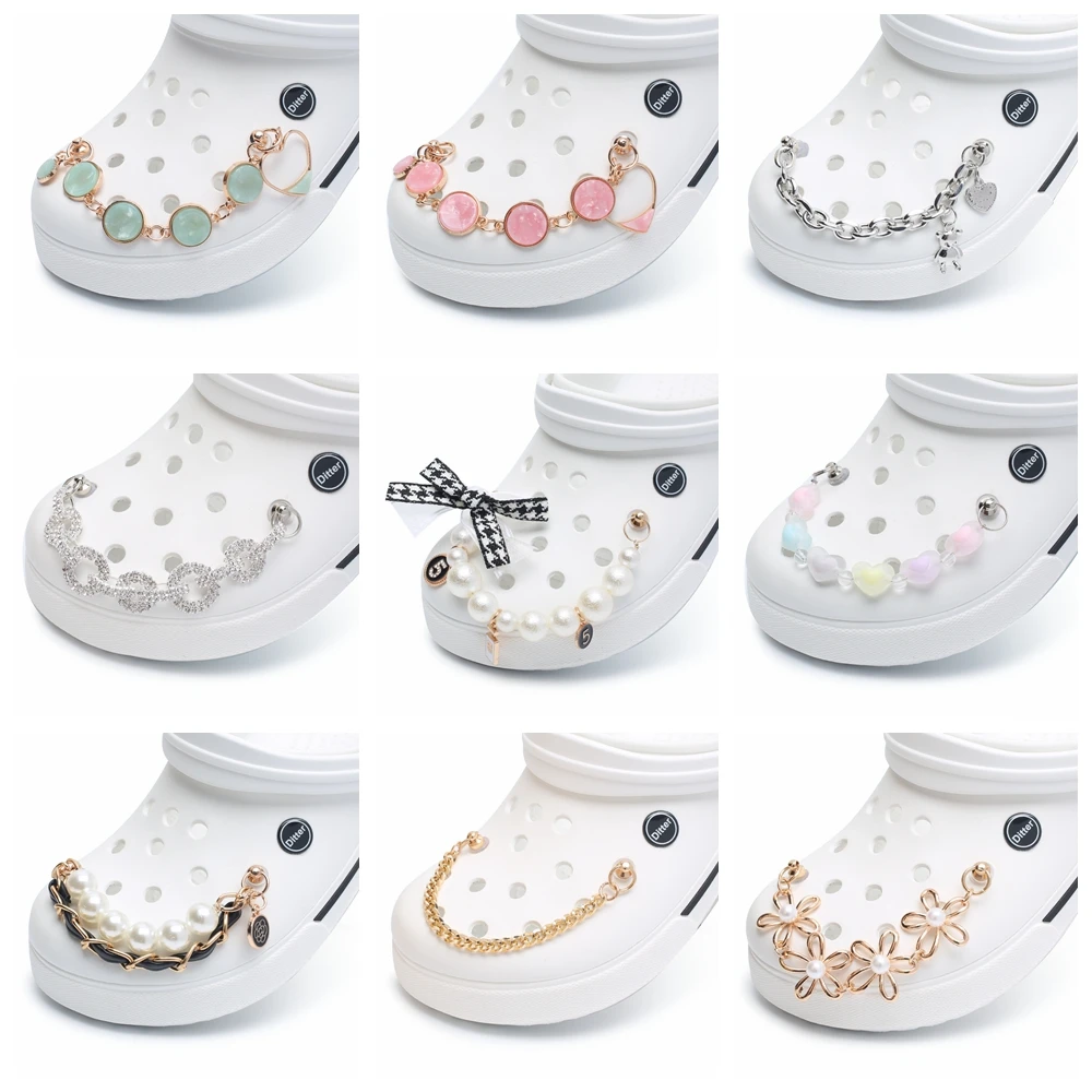 Top Trends: 1pcs New Designer Chain Brand Shoes Designer Croc Charms Bling Rhinestone JIBZ Gift For Clog Decaration Pendant Buckle For Gift Shoppable Styles