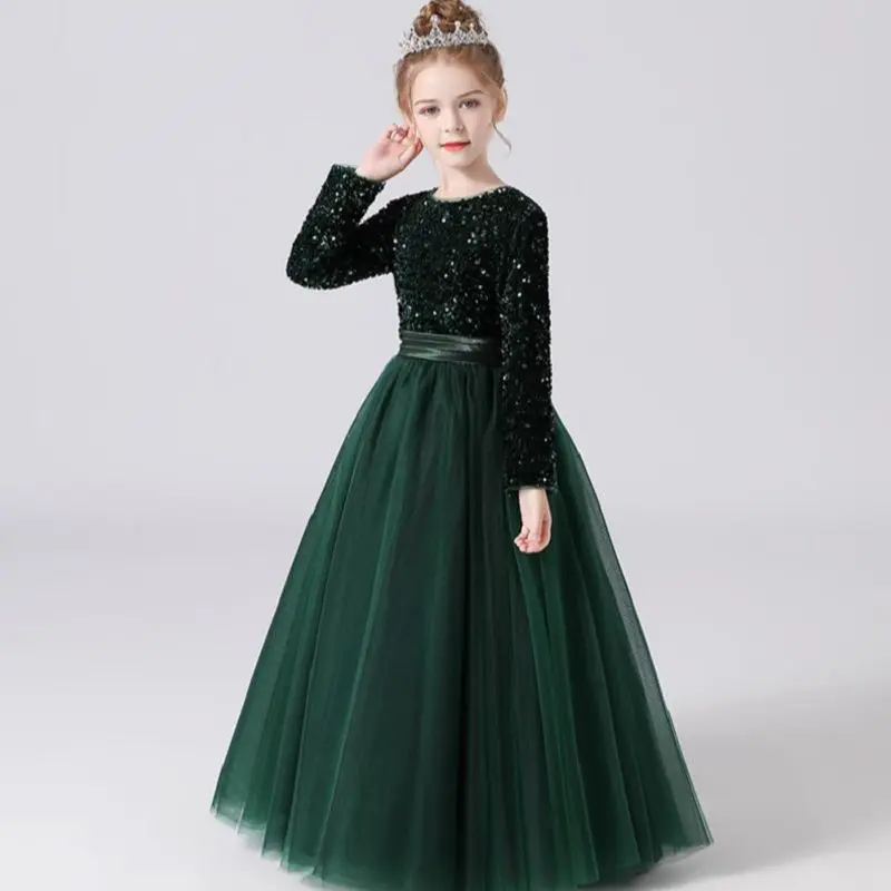 Top Trends: Dideyttawl Sequin Tulle Long Sleeves Flower Girl Dresses Wedding Junior Bridesmaid Evening Party Dress For Girls Pageant Gown Shoppable Styles