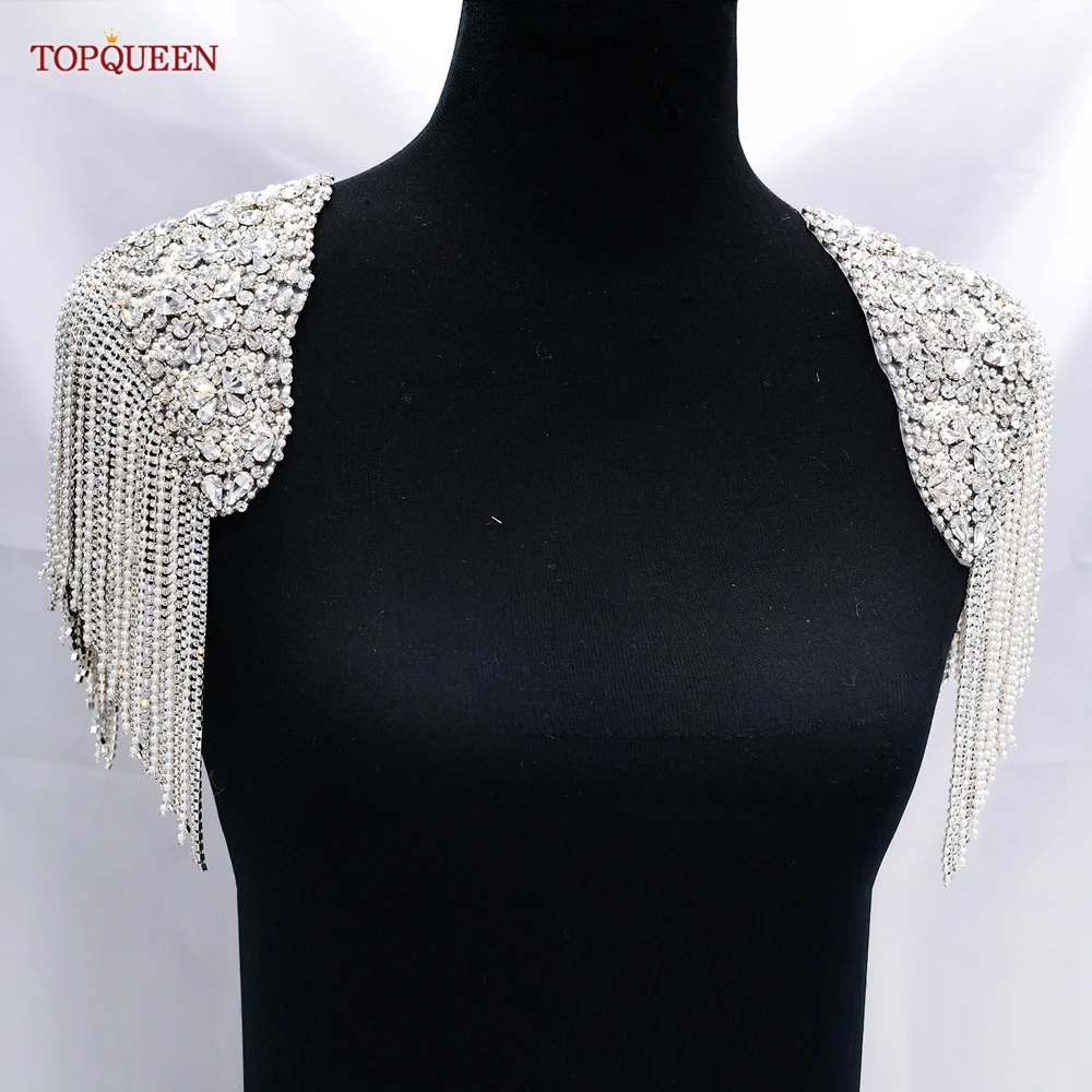 Top Trends: TOPQUEEN SP36 Rhinestone Applique Bling Large Sewing Patches Epaulets For Women Ladies Bridal Party Clothing Dresses Gown Coats Shoppable Styles