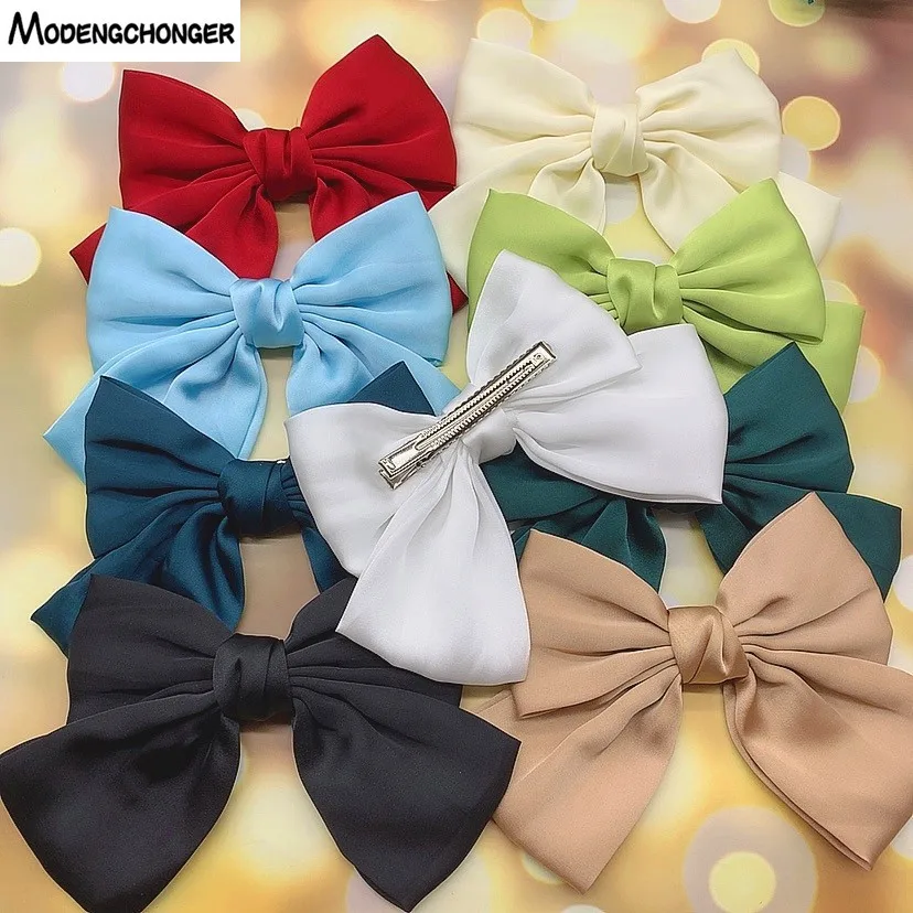 Top Trends: New Oversized Bow Knot Hairgrips Satin Chiffon Barrette Ponytail Women Elegant Headwear Hairpins Crocodile Clip Hair Accessories Shoppable Styles