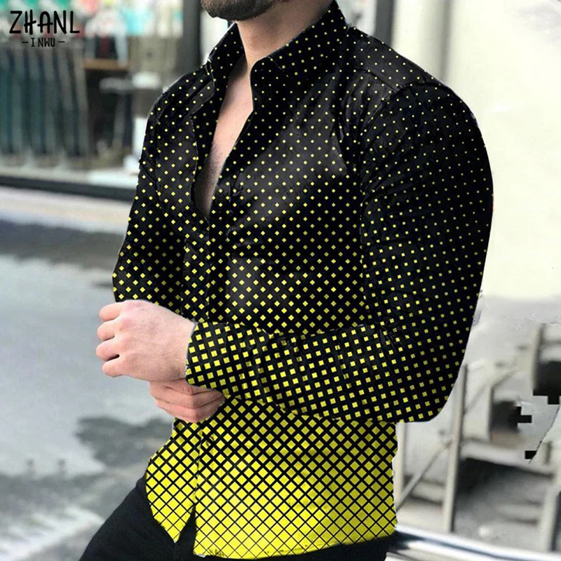 Top Trends: New Men Fashion Shirts Turn-down Collar Button Shirt Men&#039;s Casual Gradient Color Polka Dot Print Long Sleeve Tops Streetwear Shoppable Styles