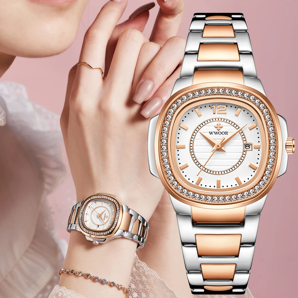 Top Trends: 2023 WWOOR Brand Rose Gold Watches Women Fashion Diamond Ladies Quartz Wrist Watch Female Stainless Steel Waterproof Date Clock Shoppable Styles