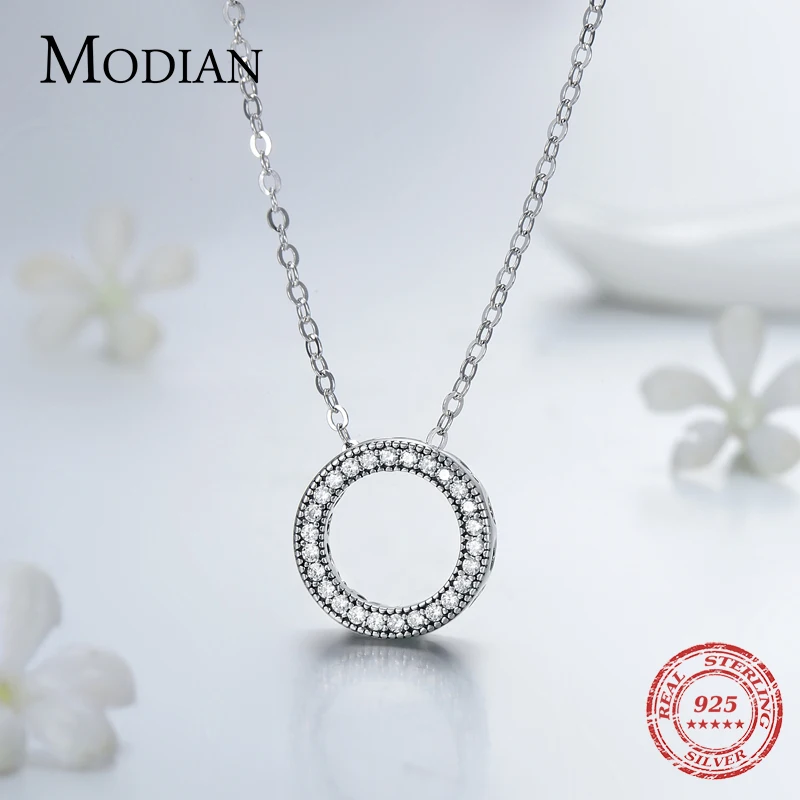 Top Trends: Modian Classic Circle Sparkling CZ Stud Earrings 925 Sterling Silver Heart Romanti Jewelry Sets For Women Fine Necklace Pendant Shoppable Styles - Image 4