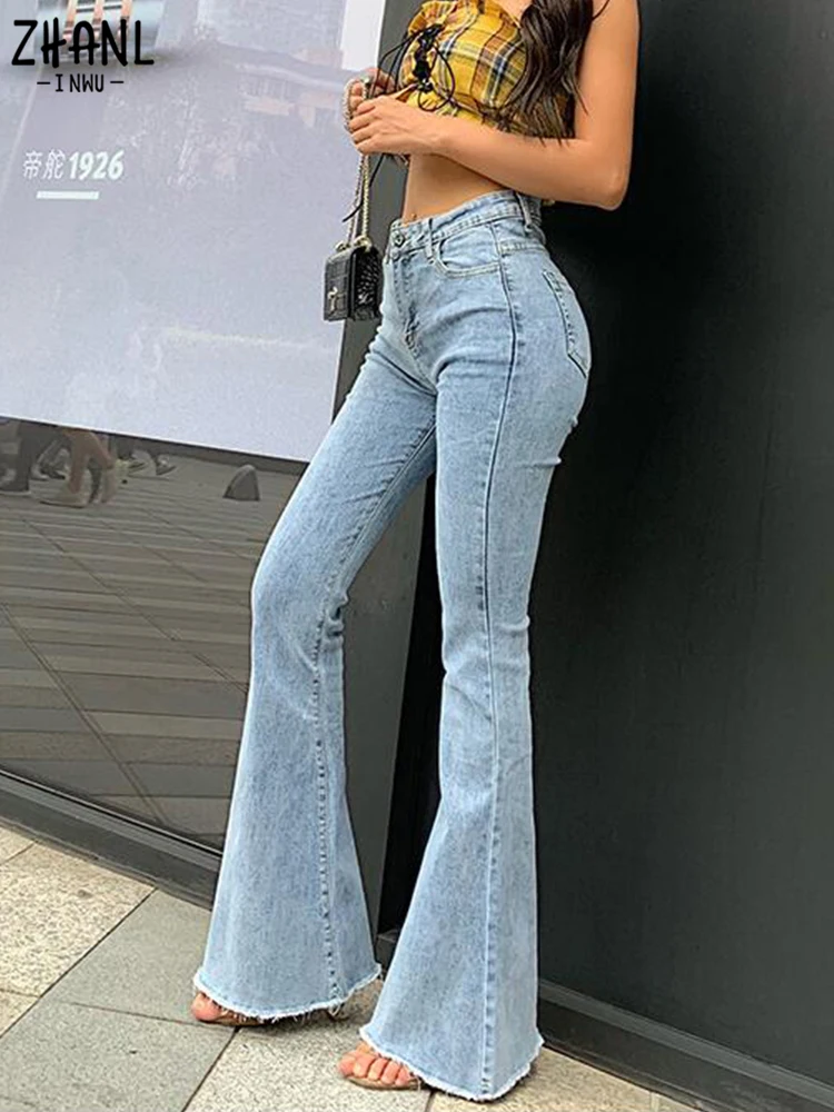 Top Trends: Women High Waist Flare Jeans Pants Vintage Skinny Ladies Jeans Women Fashion Stretch Denim Trousers Plus Size Wide Leg Jeans Shoppable Styles