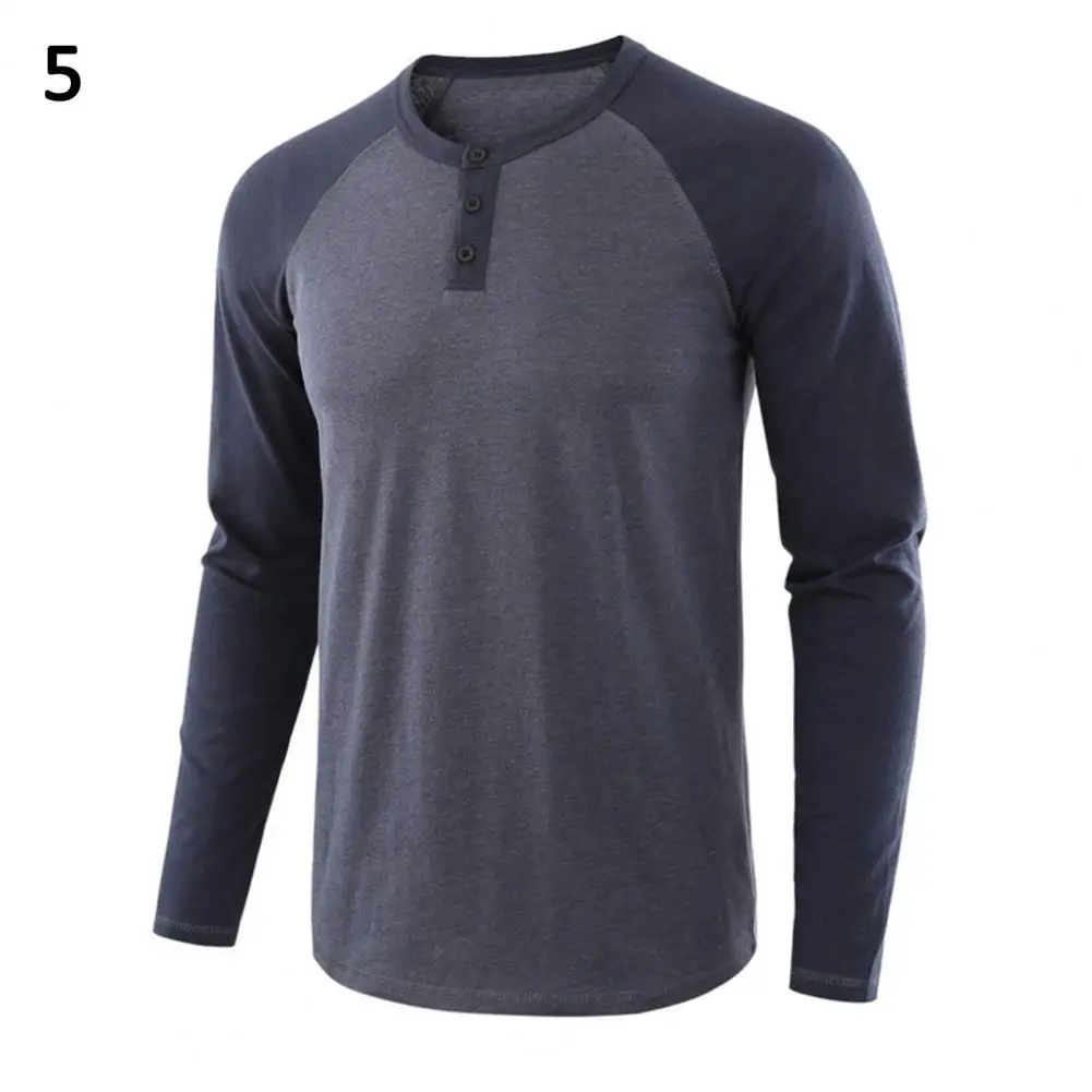 Top Trends: 80% HOT Casual Men's Long-sleeved T-shirt Autumn O-neck Long Raglan Sleeves Color Matching T-shirt Button Pullover Tops Shoppable Styles - Image 6