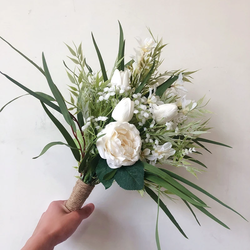 Top Trends: Ivory Poney With Tulip Nature Real Feel Artificial Flower Hand Hold Bouquet For Bridesmaid Cheap Ramo Novia Boda Para Lanzar Shoppable Styles