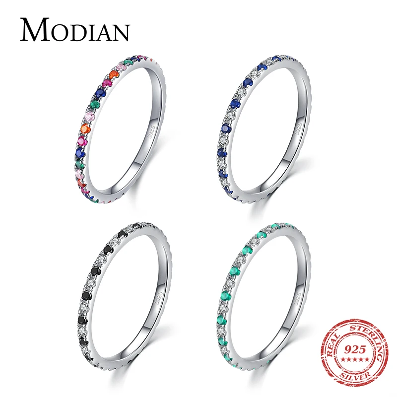 Top Trends: Modian Rainbow CZ Finger Rings For Women Stackable Slim 4 Color Wedding Engagement Band 925 Sterling Silver Fine Jewelry 2021 Shoppable Styles