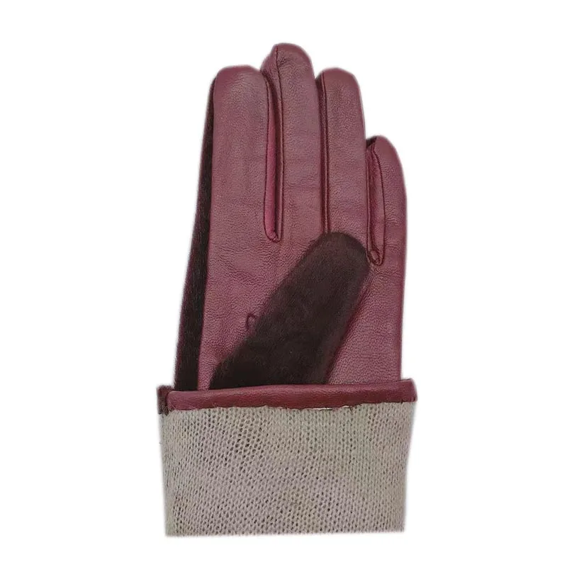 Top Trends: Gloves Winter Ladies Wrist Fashion Sheepskin Gloves Wine Red New Warm Women's Leather AB Version Wool Lining Imitation Sea Lion Shoppable Styles - Image 5