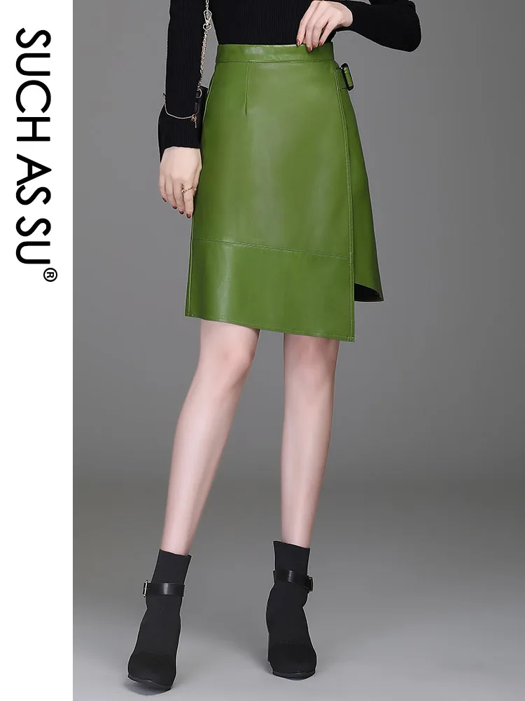 Top Trends: Y2K Irregular 2021 PU Leather Skirt Women Black Red Green Khaki Brown High Waist Asymmetrical S-3XL Size Autumn Female Skirt Shoppable Styles - Image 4