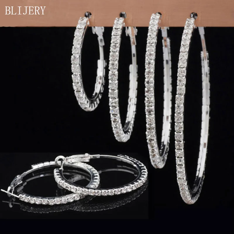 Top Trends: BLIJERY Fashion Full Rhinestone Circle Earrings Classic Big Circle Earrings Gold / Silver Color Crystal Hoop Earrings For Women Shoppable Styles