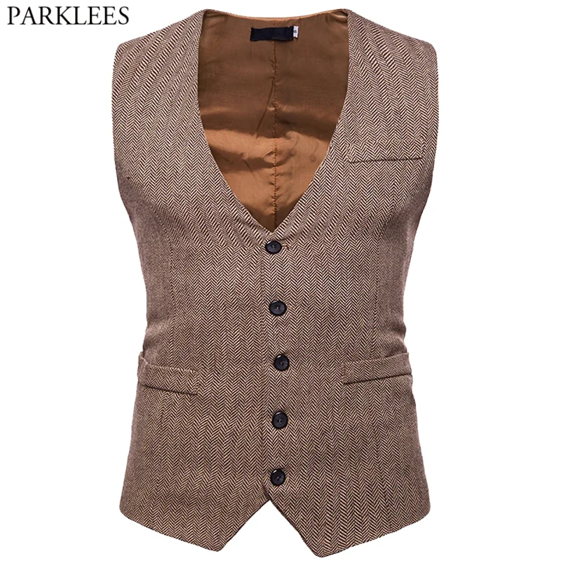 Top Trends: Herringbone Tweed Mens Waistcoat Formal Business Casual Slim Fit Vests For Men Retro British Style Gentleman Men Suit Vest Gilet Shoppable Styles