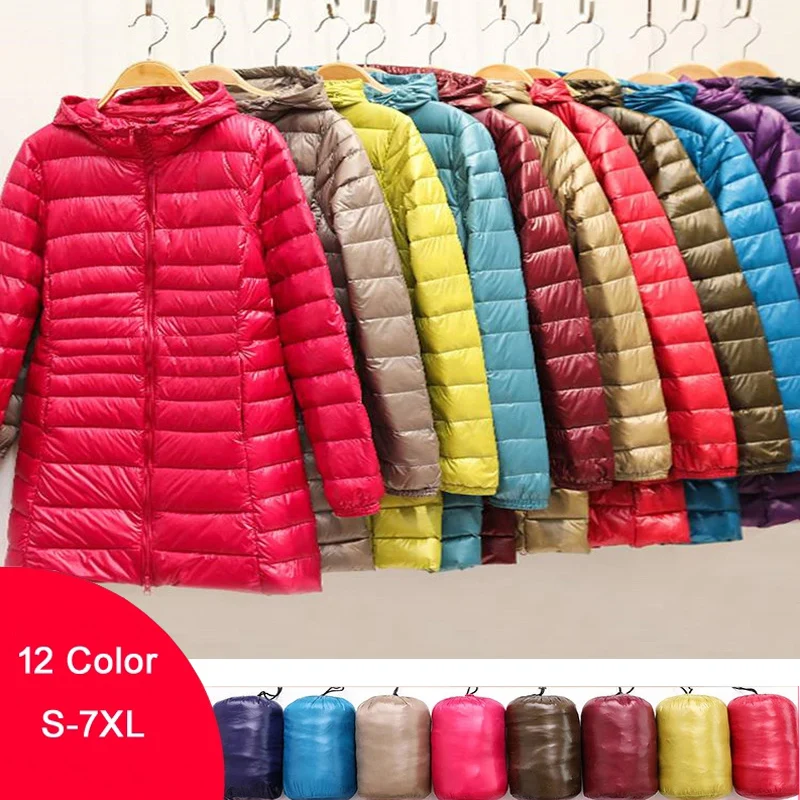 Top Trends: Autumn Winter Women Ultra Light Duck Down Jacket 2023 New Hooded Long Puffer Down Coat Windproof Outerwear Parkas S-7XL Shoppable Styles