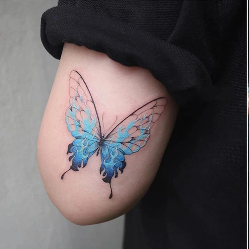 Top Trends: Flame Butterfly Dark Rose Tattoo Stickers Men Women Romantic Blue Flame Flower Art Fake Tattoo Personality Arm Tattoo Stickers Shoppable Styles