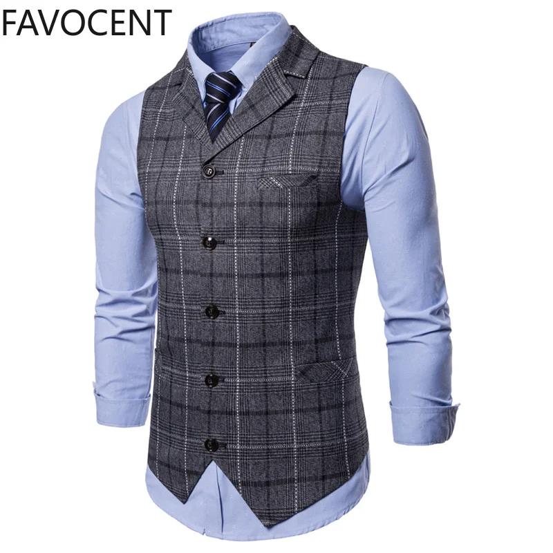 Top Trends: New Mens Vest Casual Business Men Suit Vests Male Lattice Waistcoat Fashion Mens Sleeveless Suit Vest Smart Casual Top Grey Blue Shoppable Styles