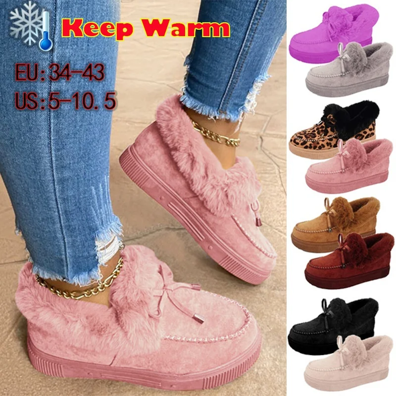 Top Trends: New Women Winter Ankle Boots Suede Leather Snow Boots Plush Natural Fur Warm Slip-on Ladies Shoes Flats Plus Size 36-43 Shoppable Styles