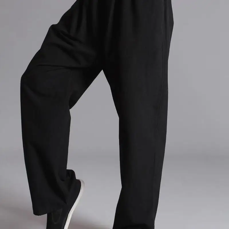 Top Trends: Men Pants Cotton Chinese Traditional Men&#039;s Kung Fu Pants Wu Shu Tai Chi Elastic Waist Loose Long Trousers Shoppable Styles