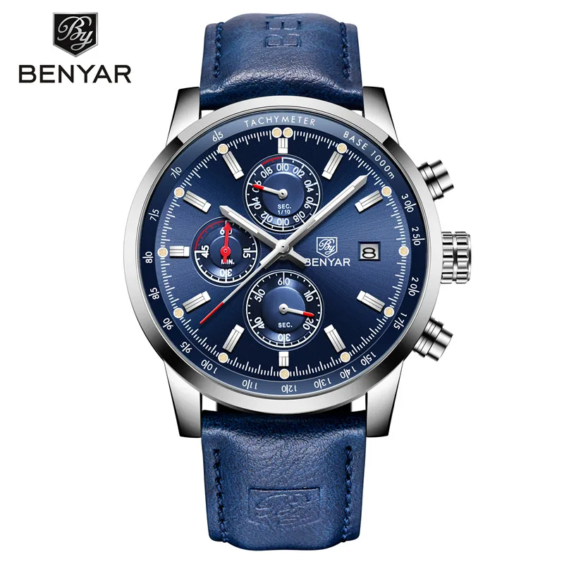 Top Trends: BENYAR Men's Watches Luxury Top Brand Quartz Chronograph Watch Fashion Sports Automatic Date Leather Men Clock Relogio Masculino Shoppable Styles