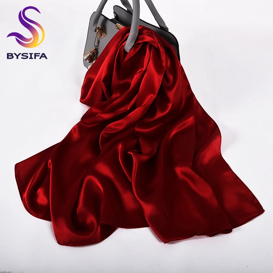 Top Trends: BYSIFA Pure Silk Wine Red Silk Scarf Shawl Women Fashion Luxury Crepe Satin Silk Long Scarves Ladies Brand Head Scarf Cape Shoppable Styles