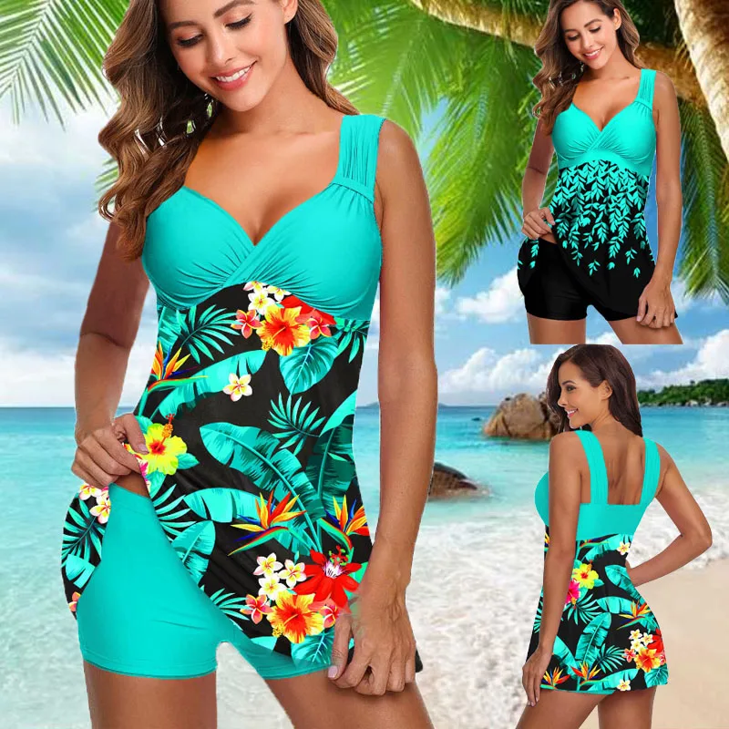 Top Trends: Plus Size Two Pieces Swimsuits Swimwear Women Flower Print Summer Large Bathing Suits Tankini Beachwear Sexy Bikini Swimdress Shoppable Styles