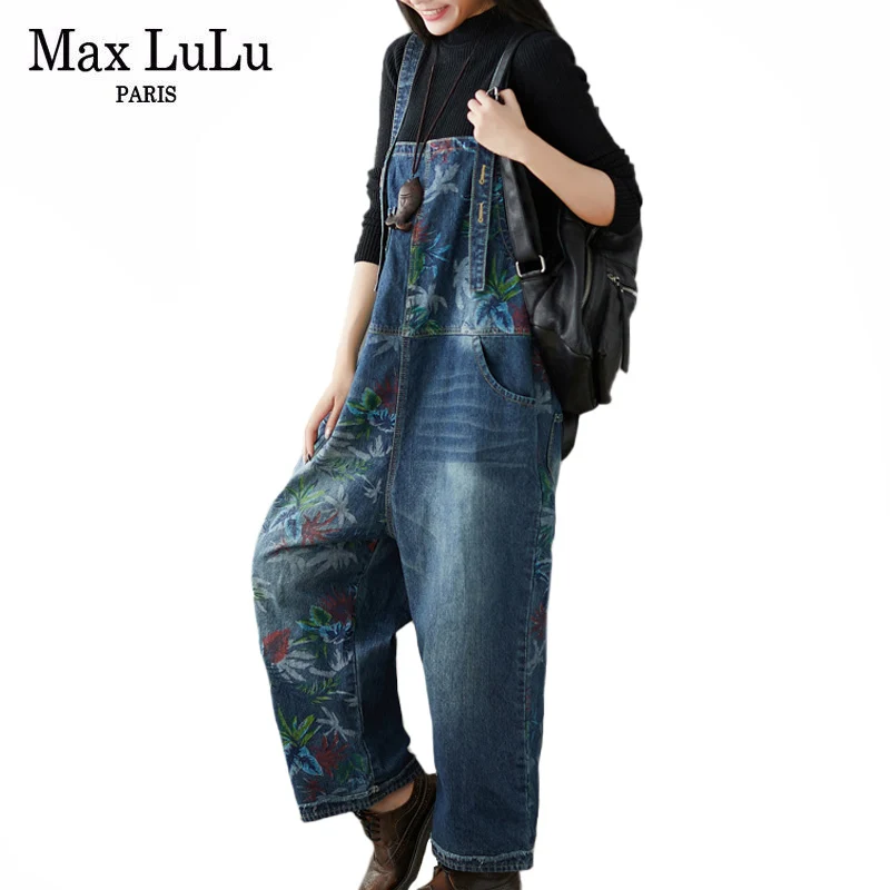 Top Trends: Max LuLu British Luxury Fashion Spring Female Floral Bleached Jeans Womens Vintage Loose Overalls Ladies Casual Blue Pantalons Shoppable Styles