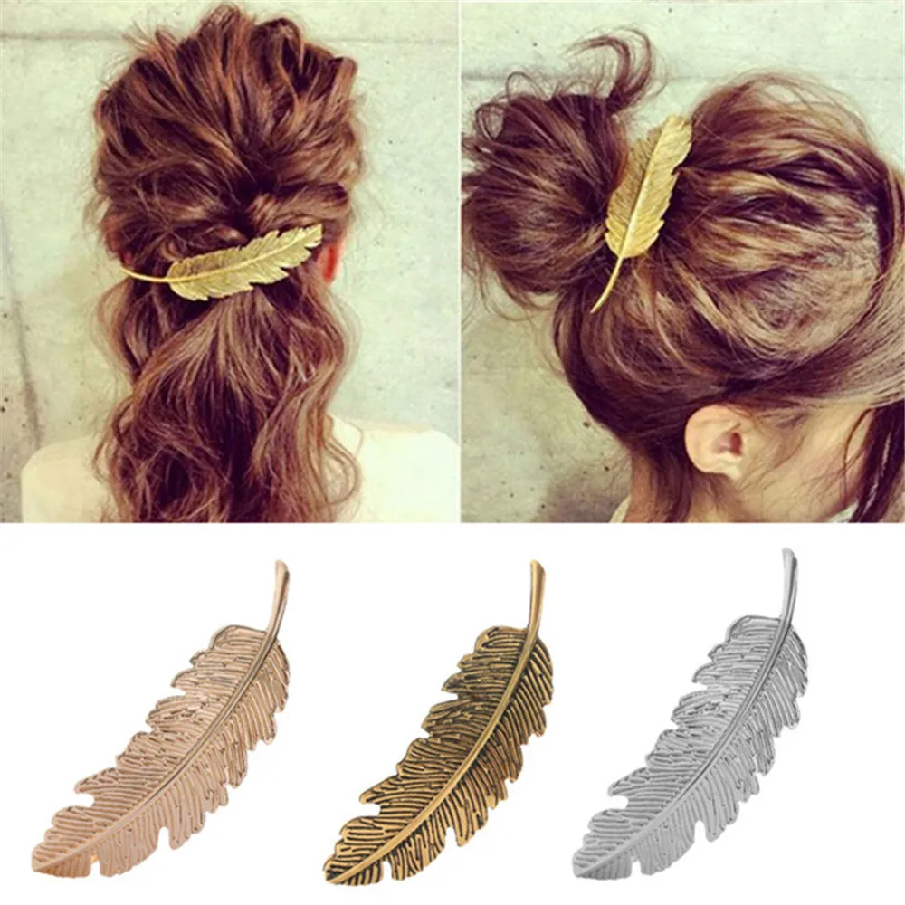 Top Trends: New Alloy Vintage Hair Clip Feather Leaf Shape Barrette Metal Hairpins For Women Lady Headwear Hair Accessories Shoppable Styles