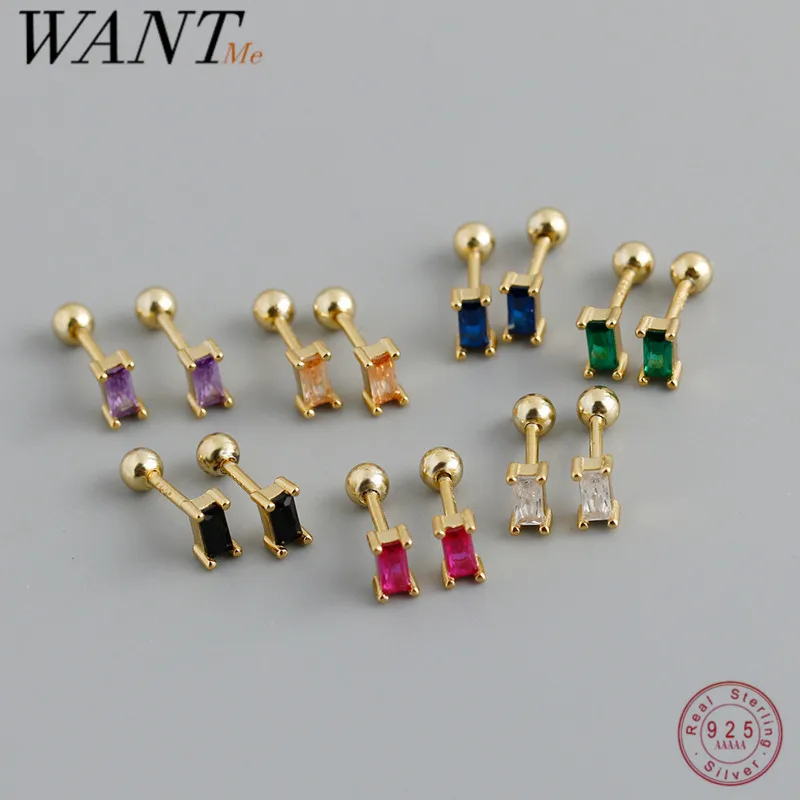 Top Trends: WANTME 925 Sterling Silver Colorful Square Shiny Zircon Beads Piercing Stud Earrings For Women Fashion Gothic Exquisite Jewelry Shoppable Styles