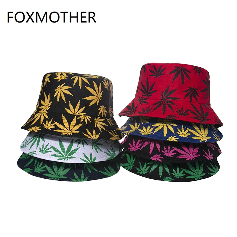 Top Trends: FOXMOTHER New Punk Black Green Red Leaf Weed Fisherman Caps Bucket Hats Hip Hop Gorro Outdoor Men Dropshipping Shoppable Styles